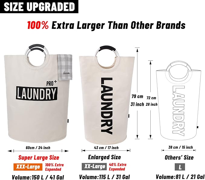 Caroeas Super Large 150L Laundry Basket Pro, Waterproof Laundry Hamper, Collapsible Laundry Basket Easy Storage, Clothes Hamp