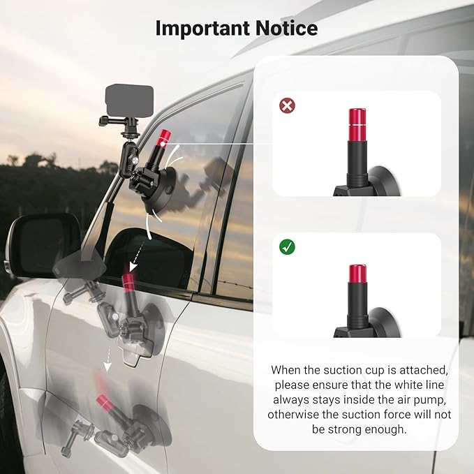NEEWER Triple Suction Cup Car Mount Kit, Two 24" Aluminum Alloy Extension Poles, NATO Rail, Action Camera Adapter Compatible with GoPro DJI Insta 360, Max Load 2.2 lb, CA166