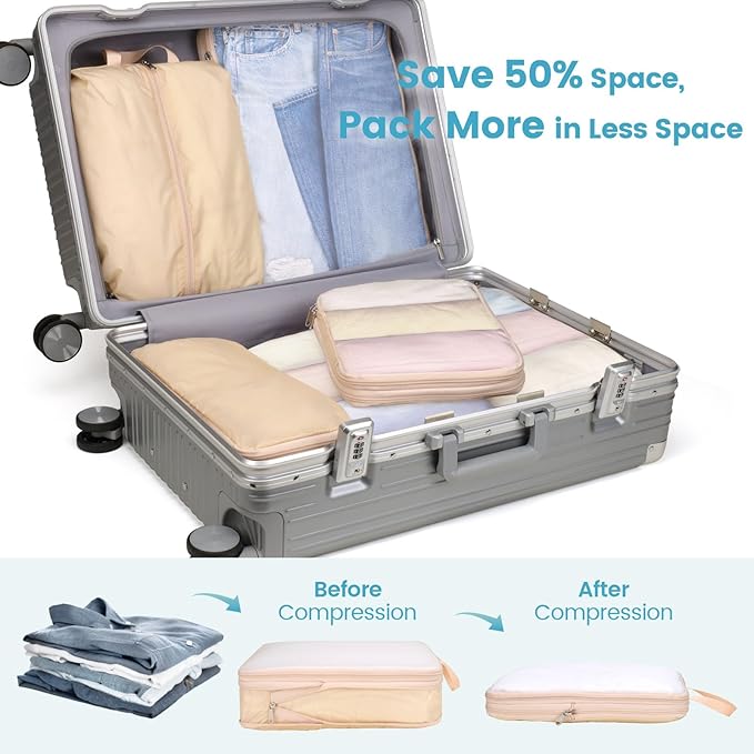 Cambond Compression Packing Cubes for Travel - Lightweight Expandable Travel Bags Luggage Organizers Travel Essentials Compre