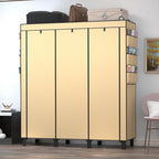 Portable Wardrobe with 10 Storage Racks and 2 Hanging Poles 6 Side Pockets Fleece Cover, Size 130 x 45 x 172 cm, Bedroom Clos