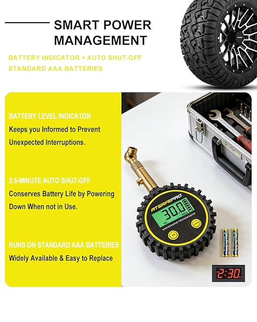 Digital Tire Pressure Gauge for Low Pressure Tires - 0-30 PSI ±0.5% Accuracy, Backlit LCD with 4 Units & Battery Indicator, 360° Swivel Head for Schrader Valve, Fit for ATVs, UTVs, Golf Carts