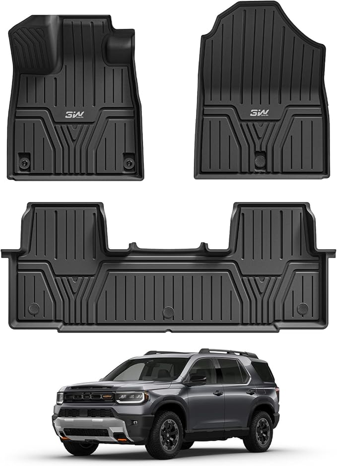 3W Floor Mats for Honda Passport 2026, All Weather TPE Custom Fit Passport Floor Liner 1st & 2nd Row, Cover Protector for 2026 Honda Passport Accessories, Black