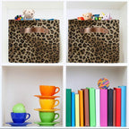 Leopard Print Vintage Storage Basket Collapsible Cloth Storage Cube Basket Bins Organizer with Handles Rectangular Large Toys