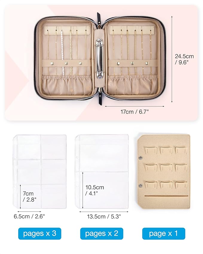 BAGSMART Jewelry Travel Organizer Case for Home Jewelry Organizer Storage Ring Binder Clear Bags Zipper Rolls Pouch for Neckl