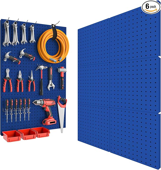 Peg Board, 6PCS Metal Pegboard, Heavy Duty Pegboard Wall Organizer with Frame. Pegboard for Walls, Garage, Workbench, Craft R