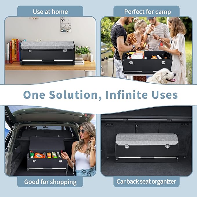 XCF SUV Trunk Organizer, Collapsible Car Trunk Organizer with Lid and Sturdy Handle Car Trunk Leather Storage Box SVU Cargo S
