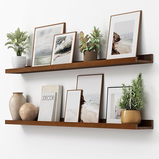 Picture Ledge Shelf, Floating Shelves Set of 2, Solid Ash Wood 56'' Long Large Nursery Book Shelves for Toys Storage, Kids Bo