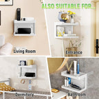 NiHome Large Wall Mounted Wooden Bedside Organizer, Double Storage Shelves & Magnetic Hooks, Solid Wood Bedside Shelf for Pho