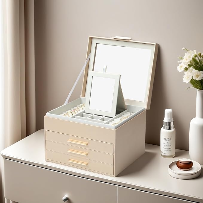 BOOVO Clear Lid Jewelry Box,4 Layers Jewelry Organizer Large Jewelry Storage Box with 3 Drawers,Jewelry Holder Organzier of R