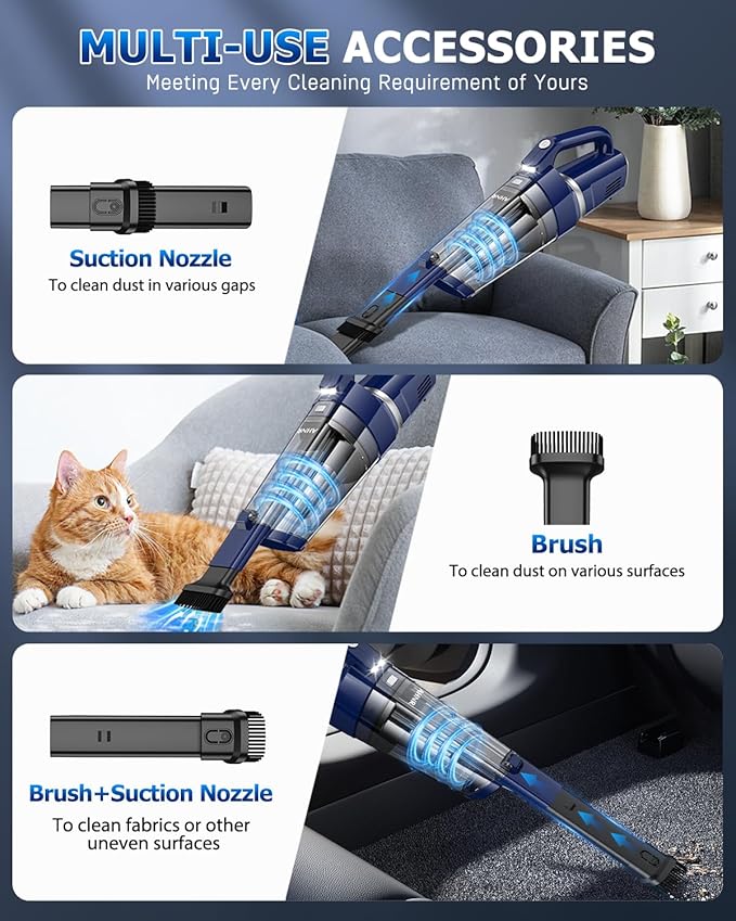 AHNR Handheld Vacuum Cordless, 16000PA Powerful Suction Hand Held Vacuum Dust Busters Cordless Rechargeable with LED Light & 