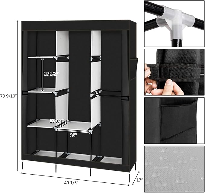 71" Portable Closet Storage Organizer Wardrobe Clothes Rack,Covered Garment Rack,Steel Tube Clothes Storage Organizer,Freesta