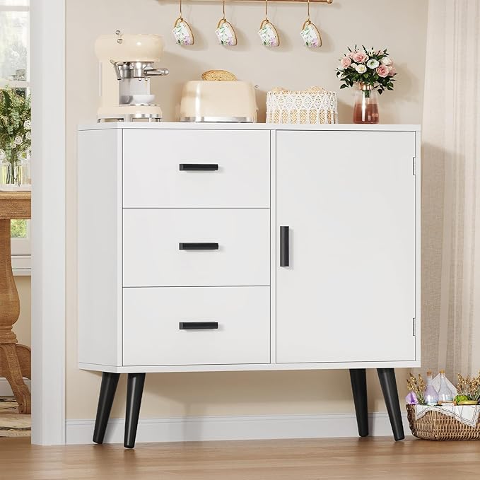 Iwell Storage Cabinet with 3 Drawers, Sideboard Buffet Cabinet with Adjustable Shelf, Freestanding Floor Storage Unit for Liv