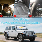 Premium Windshield Sun Shade for 2018-2026 Jeep Wrangler JL JLU & 2020-2026 Jeep Gladiator, Reflective 310T Material Front Window Sun Visor Blocks UV Rays Foldable Sunshade with Storage Pouch