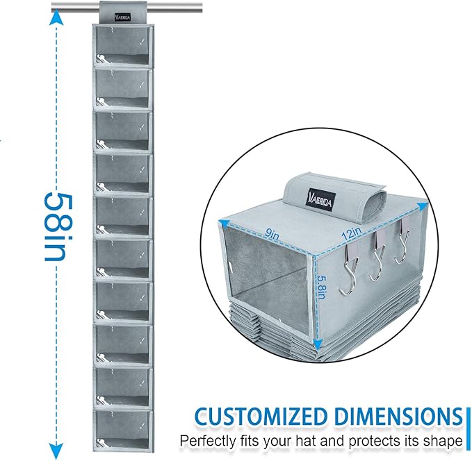 VAESIDA Hat Rack - 10 Shelf Upgraded Version Hat Organizer for Closet with Dust Shield & Side Mesh Storage Pockets - Hat Hold