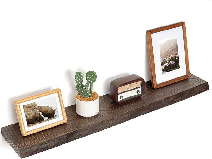 Floating Shelves for Wall Decor, Rustic Solid Elm Wood Live Edge Floating Shelves Wall Mounted, Wall Shelves with Invisible B