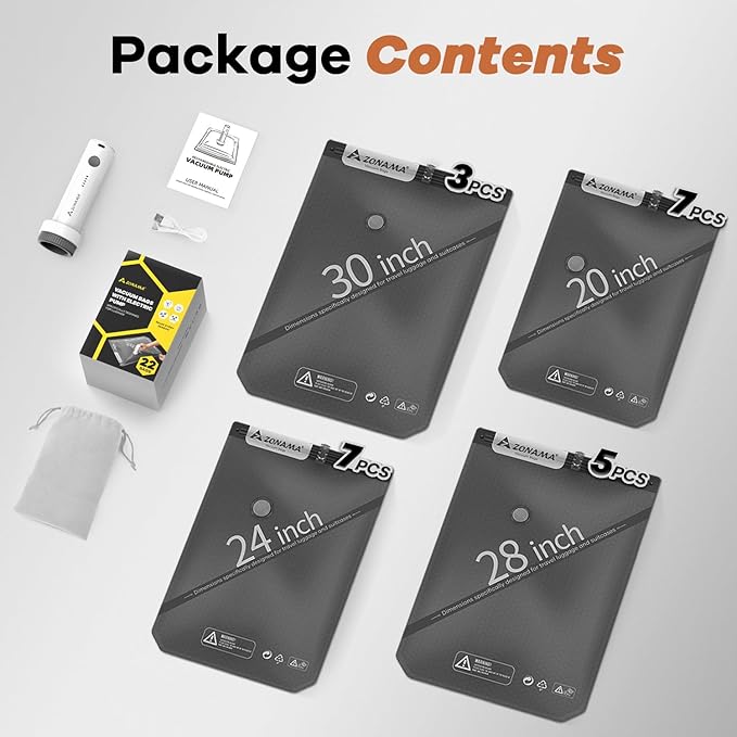 Vacuum Storage Bags for Travel with Wireless Rechargeable Air Pump, 22 Pack Travel Essentials Space Saver Compression Bag for