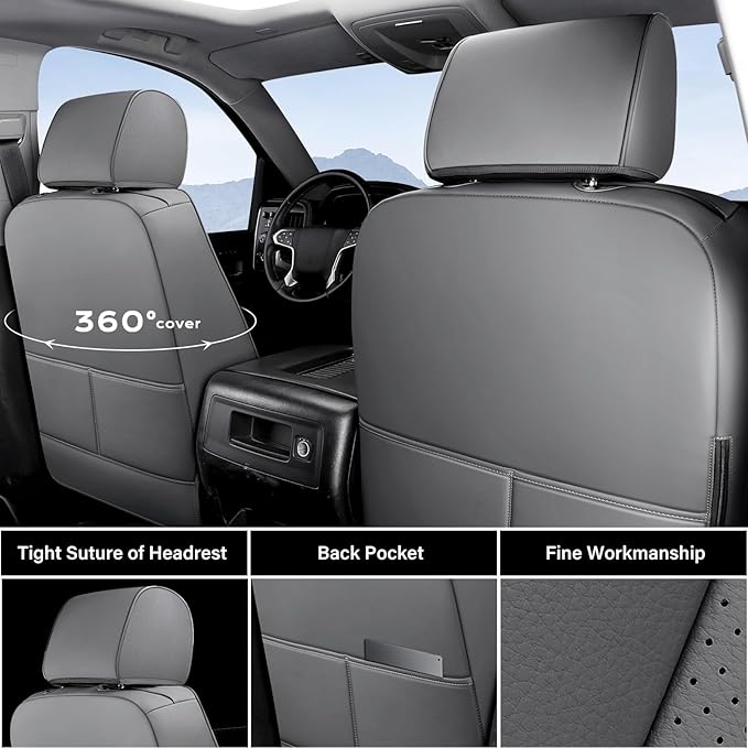 Coverado Chevy Silverado Seat Covers, Faux Leather Seat Covers Fit for Chevy Silverado GMC Sierra 2007-2026 1500, 2015-2026 2