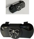 Bling Car Sunglass Holder, Rhinestone Bow Visor Storage Case for Sunglass Receipt Ornament, Soft Lining Anti-scratch Holder Clip, Interior Organizer Accessory for Cars (Black)