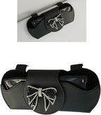 Bling Car Sunglass Holder, Rhinestone Bow Visor Storage Case for Sunglass Receipt Ornament, Soft Lining Anti-scratch Holder Clip, Interior Organizer Accessory for Cars (Black)