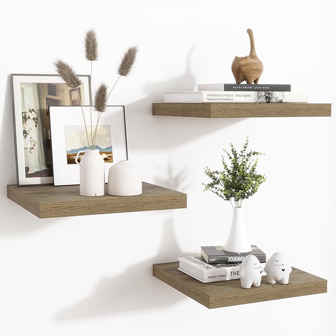 Fun Memories Floating Shelves for Wall - 12 Inch Square Shelves with Invisible Brackets, Small Wall Shelf for Living Room, Ba