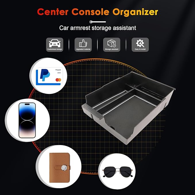 for Hyundai Palisade Center Console Organizer Tray for 2023-2025 Palisade SE/SEL/XRT/Limited/Calligraphy Armrest Box Secondary Storage Glove Box Insert Accessories (23-25 Palisade White Trim)