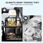 2Pack Car Backseat Organizer with Foldable Table Tray,6 Storage Pockets Car Storage Organizer with Tablet Holder,Car Seat Back Protectors Kick Mats Travel Accessories (Black)