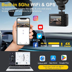Dash Cam Front and Rear: 4K+2.5K Dual Channel Dash Cam-5GHz WiFi, GPS Dash Camera for Cars with 64GB Card, 2.0" IPS Screen, A