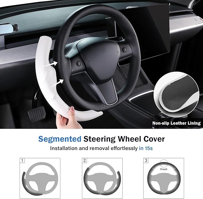 Steering Wheel Cover for Tesla Model 3 (2017-2023) / Model Y (2020-2024),Anti-Slip,Comfortable Grip, Breathable,Customized for Tesla Model 3/Y Accessories,Matte White
