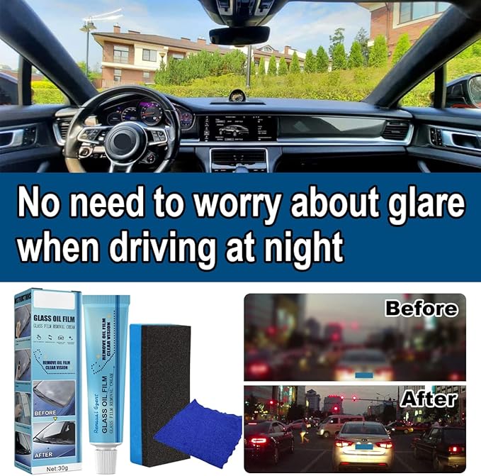 Glashiny - Glass Oil Film Removal Cream,Car Glass Oil Film Cleaner,Glass Oil Film Remover,Glashiny Glass Cleaner for Car (3PC