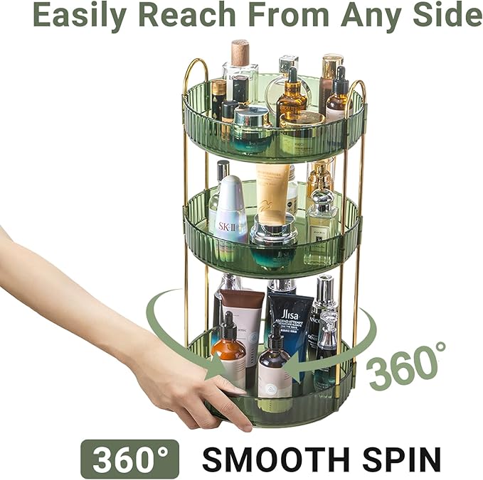 Asayuee 360 Rotating Perfume Organizer,3 Tier Large Capacity Make Up Organizers and Storage,Makeup Organizer for Bathroom,Cos