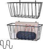2 Pack Large Grid Wall Baskets with S-Hook - Gridwall Accessories Set Black Metal Hanging Shelf Basket Bins Organizer - Modul