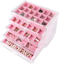 Frebeauty Acrylic Jewelry Organizer Earring Organizer Box with 5 Drawers Earring Holder Organizer with Velvet Trays Clear Jew