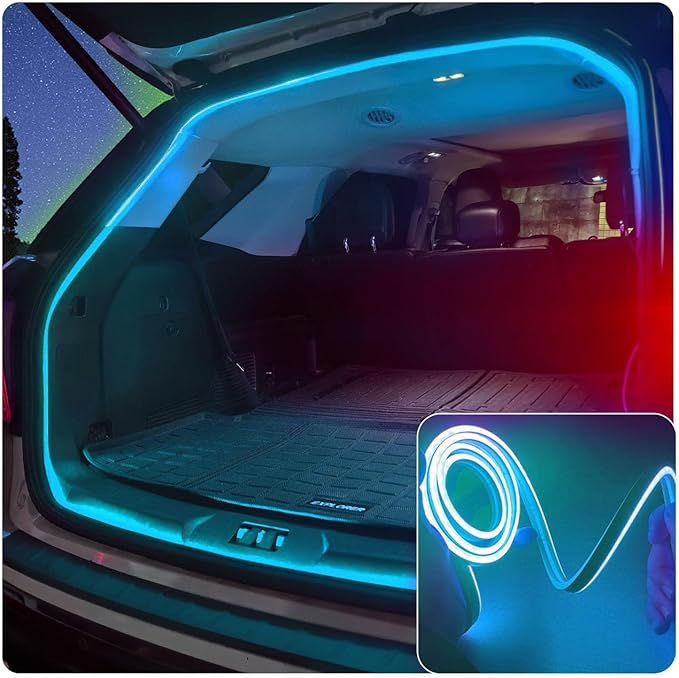 SUV Trunk Led Light Strip,Soft Rubber Ambient Lighting Bar Interior Decoration Bright Low Power Waterproof Concealed Installation Scalable 177 inch 12V 8W Ice Blue