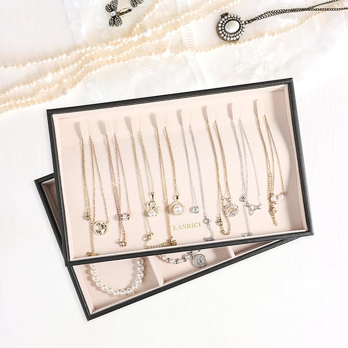 LANDICI Stackable Jewelry Organizer Trays 4 Set,PU Leather Jewelry Organizer Drawer,Jewelry Storage Display Tray for Earring 