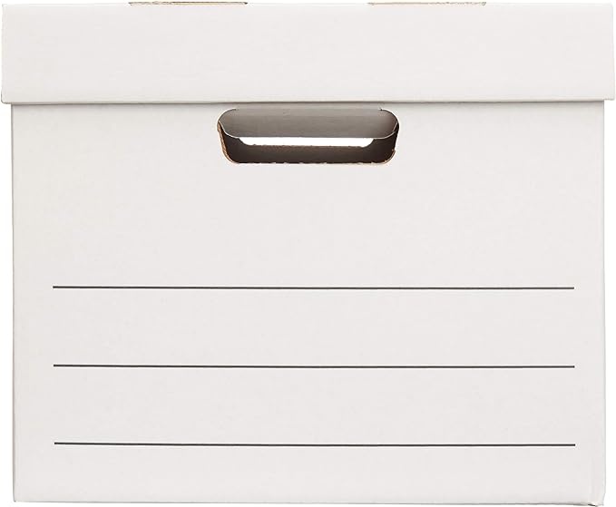 Amazon Basics Medium Duty Storage/Filing Boxes with Lid and Handles, Legal/Letter Size, 12-Pack, White, 16.2" L x 12.5" W x 1
