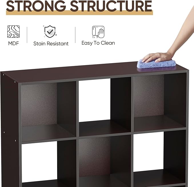 SUPER DEAL 9 Cube Storage Organizer, 3 Tier Bookshelf Open Shelf Display Rack with 5 Removable Back Panels Wood Bookshelf Sys