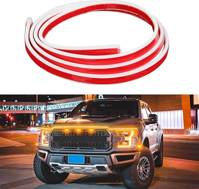 DREAMIZER 71" Car Hood Light Strip - Dual Color Amber White Switchback LED Exterior Flexible Dynamic Scan Start Up for Car SUV - Waterproof Daytime Running Turn Signal