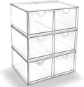 Prsildan Stackable Clear Makeup Organizer, 3 Pack Acrylic Storage Drawers with 6 Drawers for Vanity Bathroom Office Desk Modu