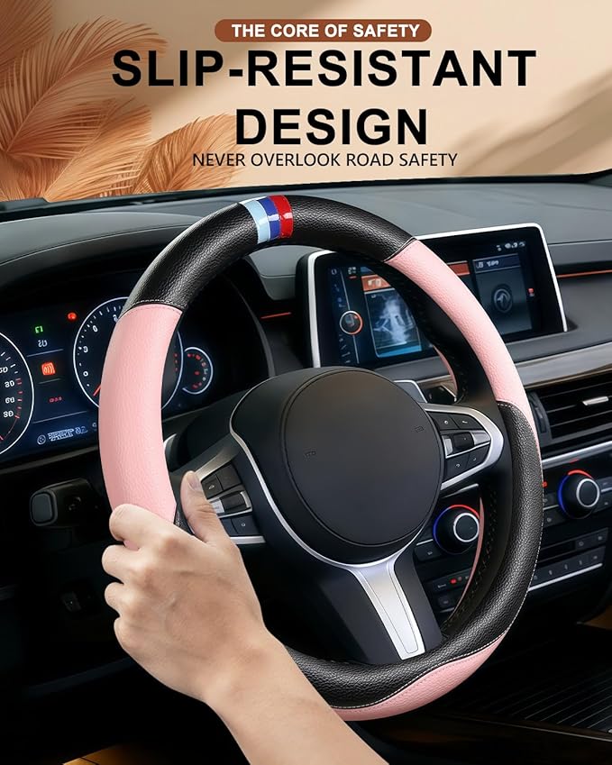 Customized Auto Car Steering Wheel Cover for BMW X1 X2 X3 X4 X5 X6 X7 i3 i4 i5 i8 535i 740Li 335i M3 M4 M5 Z1 Z3 Z4 Z5 (Pink)