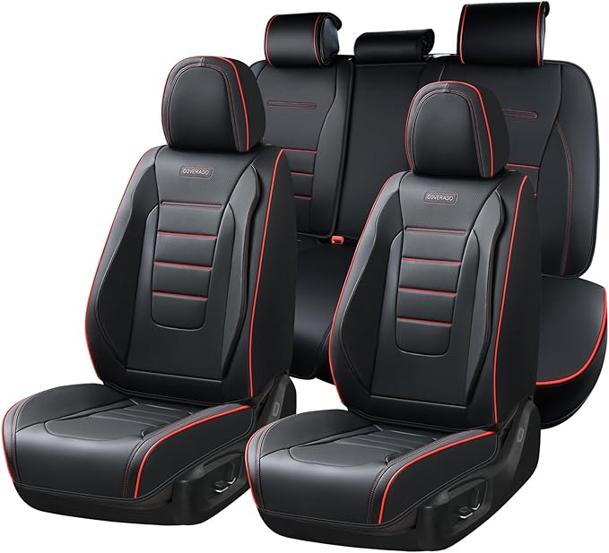 Coverado Seat Covers Full Set, Seat Covers for Cars, Car Seat Cover, Car Seat Protector, Nappa Leather Car Seat Cushion, Wate