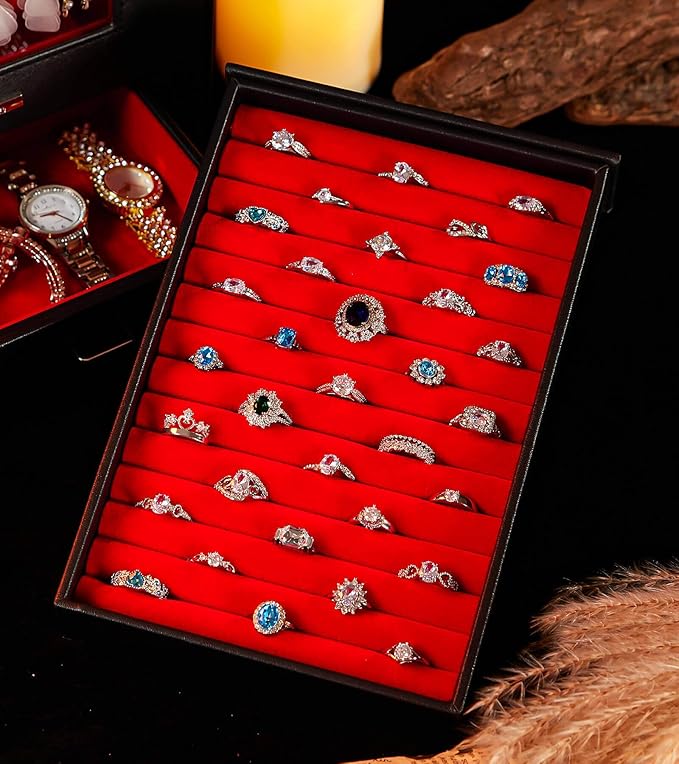 Homde Jewelry Organizer with Transparent Window Necklace Hooks Gift for Women Jewelry Box Display Case for Necklaces Rings Ea