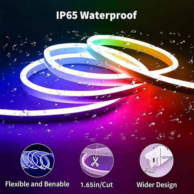 iNextStation 49.2FT RGB Neon LED Strip Lights, 24V Waterproof Silicone Rope Light, Music Sync, Color Changing, App & Remote Control, for Bedroom, Outdoor, Wall, Ceiling Decor