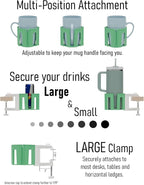 Original Large Desk Cup Holder Clamp – Cup-Holster, The Anti-Spill Cup Holder for Table, Office & Gaming – Multi-Directional 