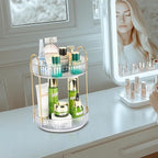 360 Rotating Makeup Organizer - Large Capacity Spinning Perfume & Cosmetic Skincare Holder for Countertop (Pearl White, 2 Tie