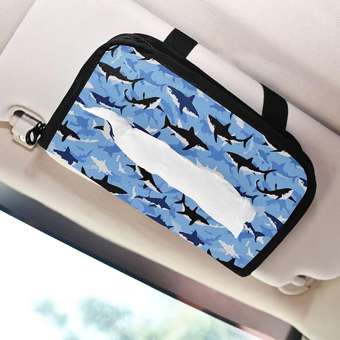 Car Tissue Holder Car Visor Organizer Tissue Box Holder for Car Sun Visor Organizer with Car Vehicle Accessories Essentials Interior for Women Men Marine Sky Blue Shark