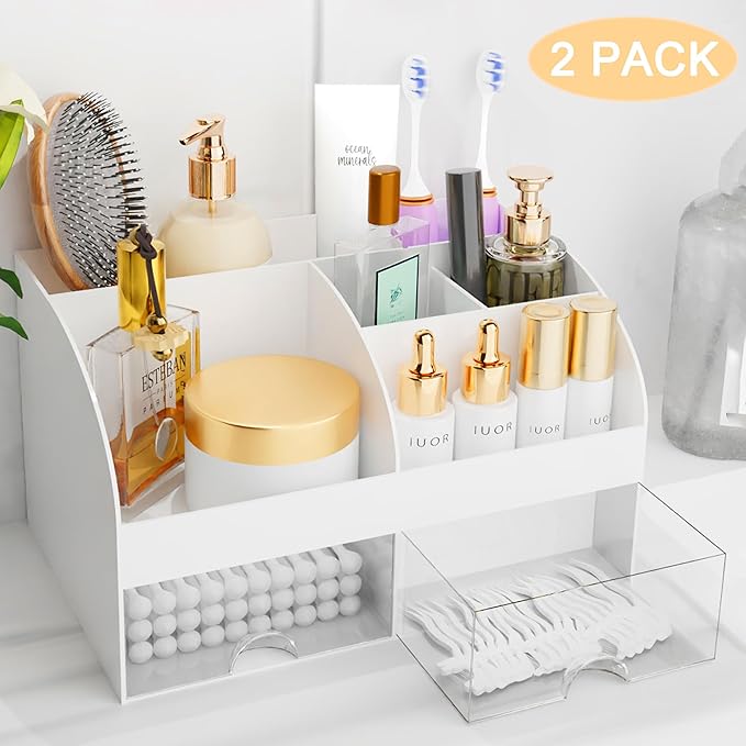 Makeup Organizer with Drawers, Cosmetic Storage for Dresser Vanity and Bathroom Countertop, Beauty Holder for Lipstick Brush,