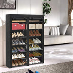 ERONE Shoe Rack Storage Organize, 28 Pairs Portable Double Row with Nonwoven Fabric Cover Shoe Shelf Cabinet for Closet