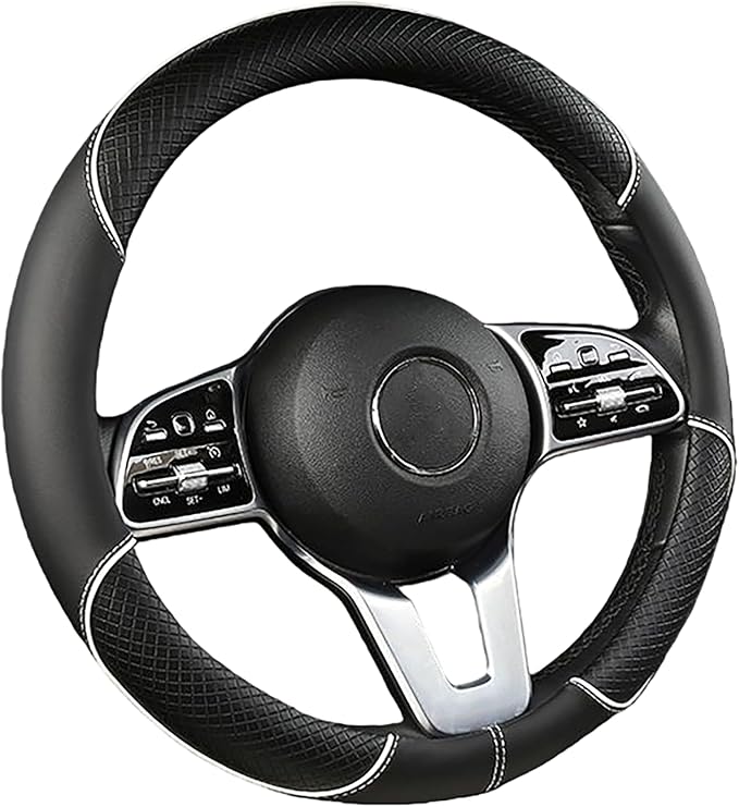 Car Steering Wheel Cover, Premium Nappa Leather Steering Wheel Cover, Non-Slip & Breathable, Universal Fit for 14.5-15 Inch W