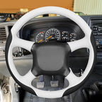 MEWANT Hand Stitch Steering Wheel Cover for Chevy Silverado 1500 2500 3500 1999-2002 Tahoe Suburban 1998-2002 Astro Blazer S10 Kodiak C/K White Black Faux Leather Custom-Fit Anti-Slip Interior Wrap