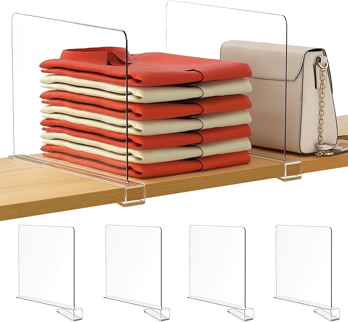 HBlife 12 Inches Tall [Extra Tall Version] Clear Shelf Dividers, 4 Pack Purse Organizer for Closet Perfect for Sweater, Shirt